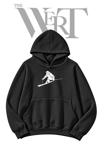 THEWERT Alpine Skier_1 Pre-Printed Black Hooded Sweatshirt (2-Ply)