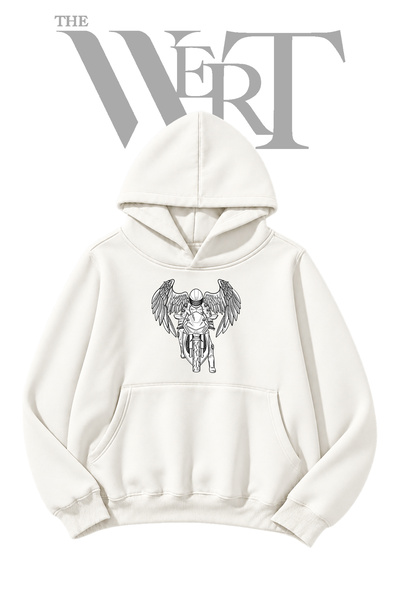 THEWERT Melek Motorcu Pre-Printed White Hooded Sweatshirt (2-Ply)