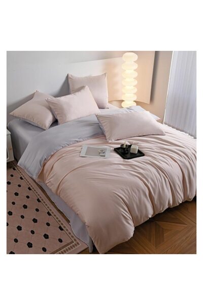 OEM Lenjerie de pat dublă, 6 piese, mătase sintetică, 230x240cm, bicolor, gri...