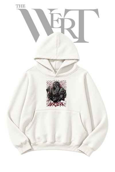 THEWERT Berserk Warrior Pre-Printed White Hooded Sweatshirt (2-Ply)