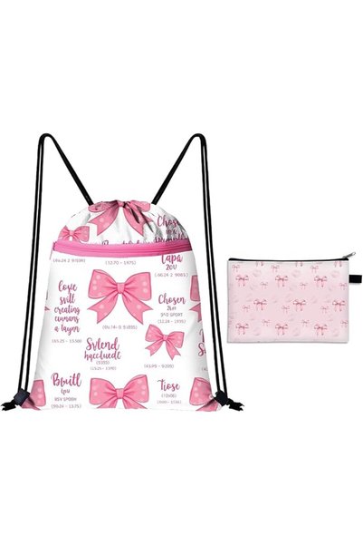 TERRIFI Bow Print Swim Bag Set, Waterproof Drawstring Backpack with Zipper Po...