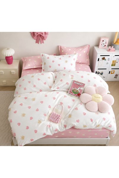 OEM Elastic Fitted Bed Linen, 180x200, 6 pieces, 2 people, Heart Print Bedding