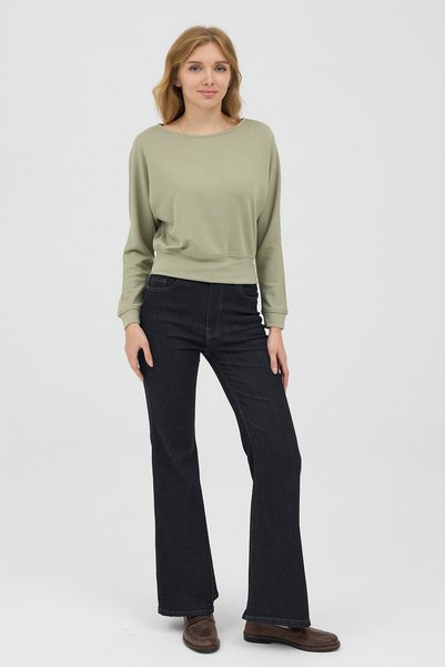 martedi Basic Sweatshirt with Crew Neck, Batwing Sleeves, and Waist Band