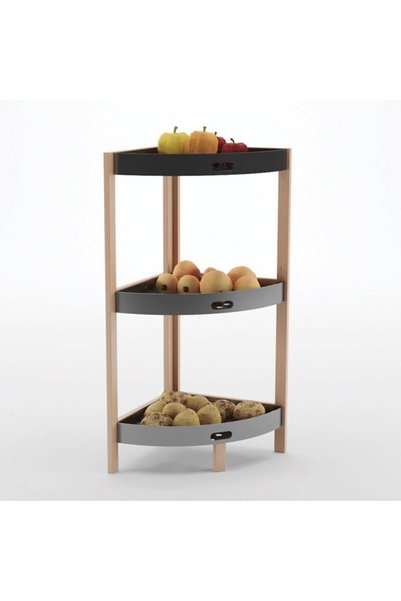 SHOPIENS Etajera de colt cu 3 rafturi din plastic negru si picioare MDF pentr...