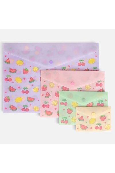 SHOPIENS Set de 4 mape cu capsa cu modele fructe in culori vesele A4-A5-A6-a7...