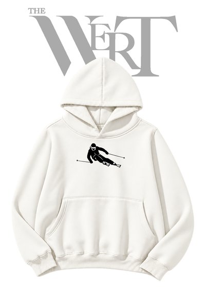 THEWERT Kayakci Pre-Printed White Hooded Sweatshirt (2-Ply)
