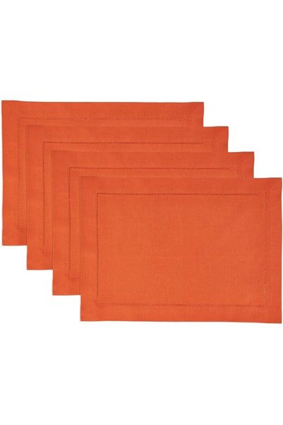 Solino Home Hemstitch Cotton Linen Placemats - 14 x 19 Inch, Set of 4 - Natur...