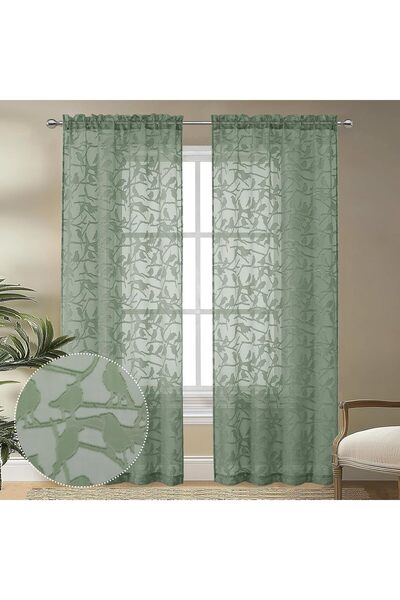 OVZME Anji Textured Sage Green Sheer Curtains 84 inch Length 2 Panels Set for...
