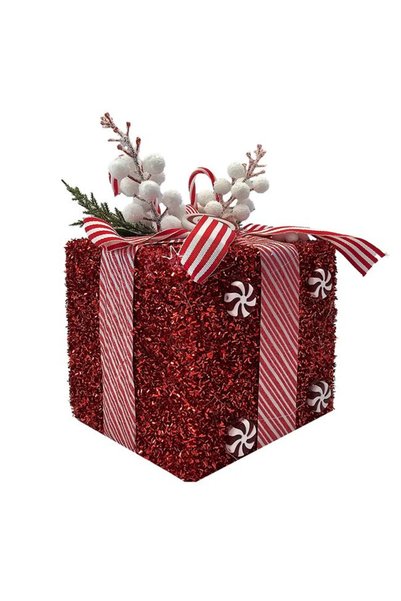 SHOPIENS Cadou decorativ de Craciun din beteala rosie cu panglica candy 15x15...
