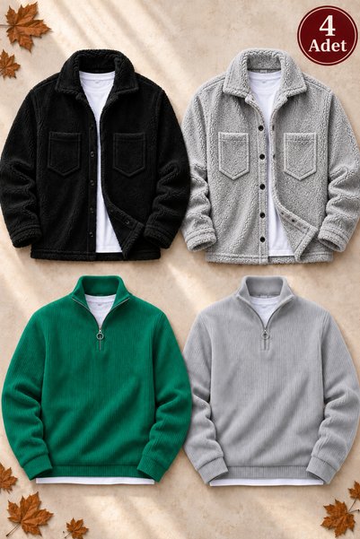 legends butik Erkek 4 Adet Kışlık Kombin Seti – 2 Düğmeli Çift Cepli Oversize...