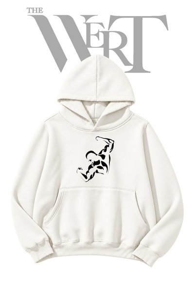 THEWERT Bodybuilder Flex_1 Pre-Printed White Hooded Sweatshirt (2-Ply)