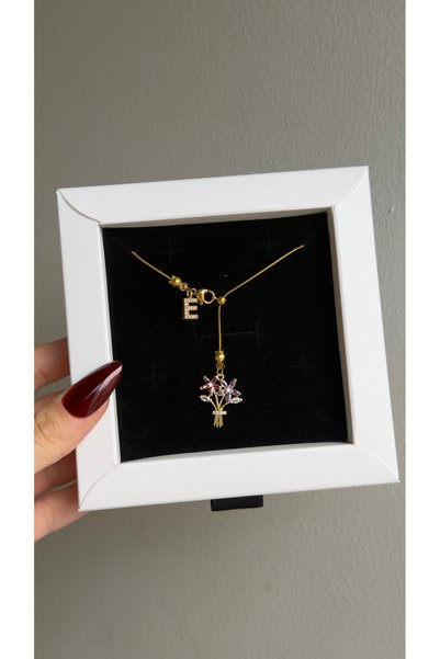 Alya Jewelry Çelik Harfli Çiçek Buketi Kolye