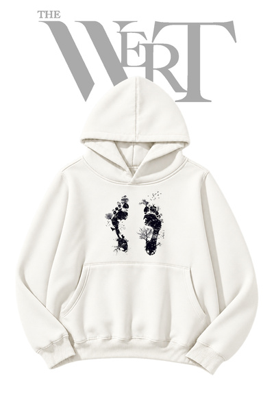 THEWERT Ecological Footprint Pre-Printed White Hooded Sweatshirt (2-Ply)