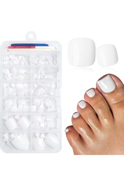 SYOSI Press On Toenails 168 Pcs Short Square White Fake Toe Nails, Acrylic Ar...