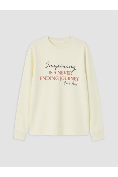 LC Waikiki Özmarka New Season Ecru Slogan Printed Boys' T-Shirt