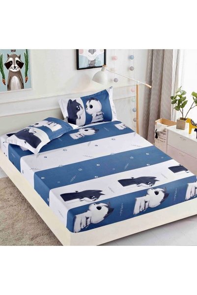 JOJO HOME Double bed cover, with elastic, Jojo Home, Kittens print, 3 pieces,...
