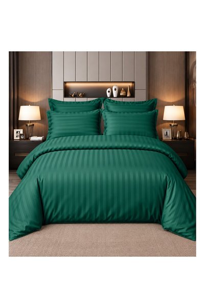 OEM Bed linen, 6 pieces, 2 people, with elastic damask 180x200 cm, bottle green
