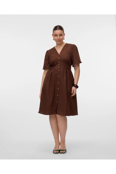 Vero Moda 10304133 Φόρεμα με λαιμόκοψη V, κουμπωτό, ελαστικό, με γοργόνα και ...