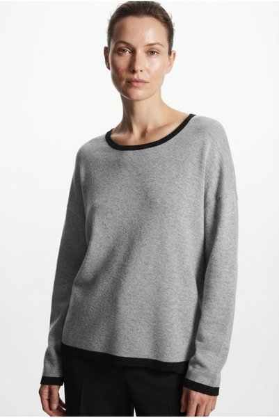 Neden Tekstil Pulover oversize din tricot gri cu detalii negre pentru femei