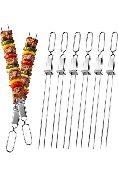 GENERAL Bbq Skewers - 16 Inch (12 Pack) Stainless Steel Double Slotted Flat B...