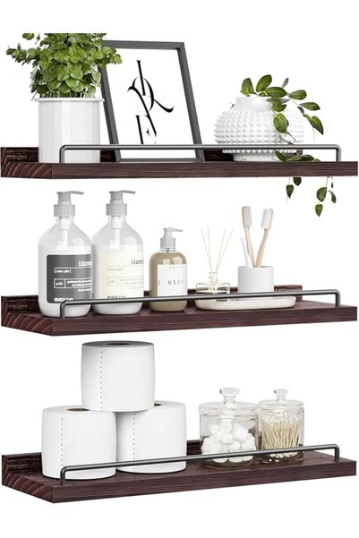 0TO1 TECH Floating Shelves Set, 3 Pack Wall Shelves with Metal Rail for Bathr...