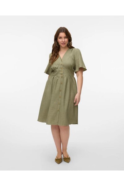 Vero Moda 10304133 Φόρεμα με λαιμόκοψη V, κουμπωτό, ελαστικό, με γοργόνα και ...