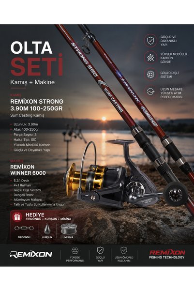Remixon OLTA SETİ-REMİXON WİNNER 6000LİK MAKİNE-REMİXON STRONG 3.90CM 100-250GR KAMIŞ