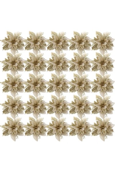 Choice 20PCS gold Red Golden Sparkling Poinsettia Artificial Flowers Artifici...