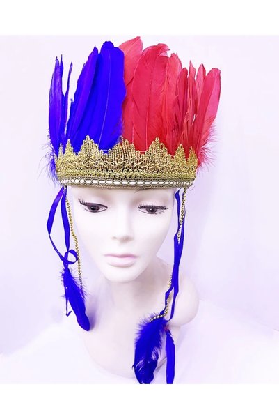 ArkhenX Burgundy Blue Color Feathered Native American Headdress |   Fan Headgear