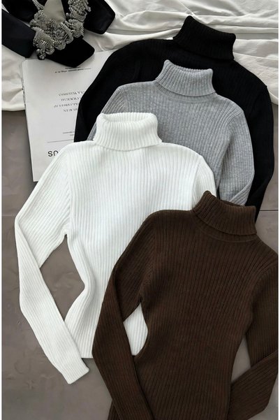 Buteks 4-Piece Set of Soft-Textured Winter Cotton Turtleneck Sweaters with Br...