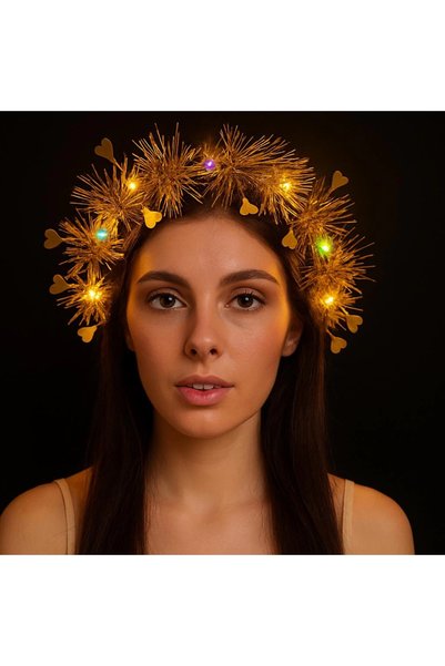 ArkhenX Tasseled night glow 3-mode led crown with 39 lights, gold color