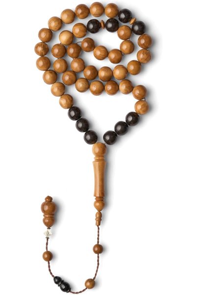 Zikirtanelerim58 Natural Cocobolo Wood Rosary Prayer Beads with Bakelite (Beige)