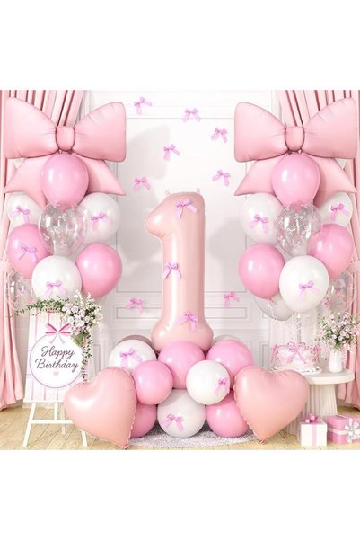 GENERAL Pink 8Th Birthday Bow Decoration Sofa for Girls, Pink and White Heart...