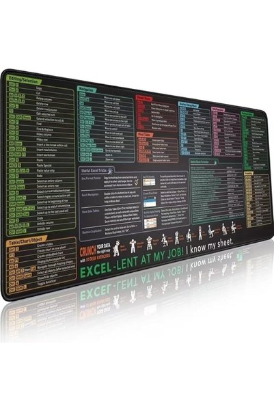 Generic Excel Shortcuts Mouse Pad, Extended Large Desk Mat, 80x30 cm