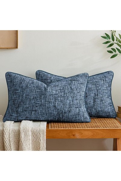 a moment Khaki Reversible Pillow Covers 2 Pack - Farmhouse Chenille Throw Pil...