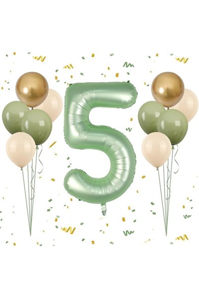 EXCEFORE 40 Inch Olive Green Giant Number 0 Balloon Set with 10 Retro Green L...