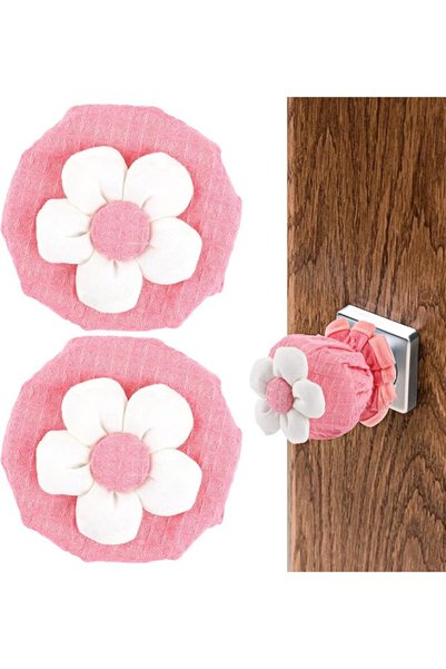 TERRIFI Door Knob Cover 2 Pcs Soft Cotton Cloth and Sponge Cushion, Pink Flor...
