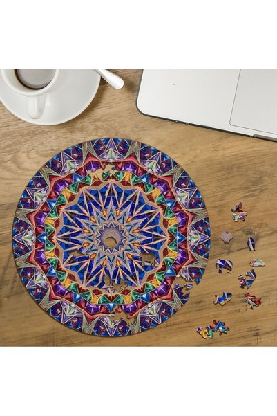 puntodizayn Custom-Cut Round 272-Piece Wooden Puzzle with Colorful Mandala De...
