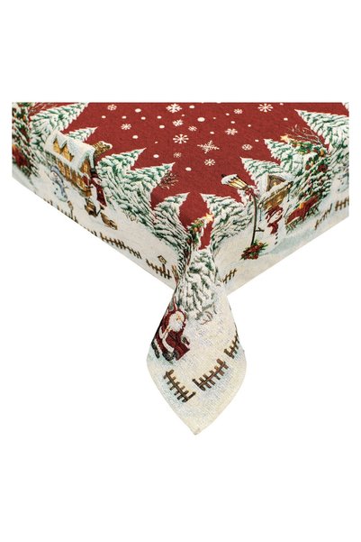 OEM Față de Masă de Crăciun Tapiserie Ecru cu Sat Înzăpezit, 120x120 cm – Dec...