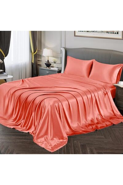 GENERAL Fontei Soft Silky Satin Full Size Bed Sheet Set, Beige Amber, 1 X Fit...