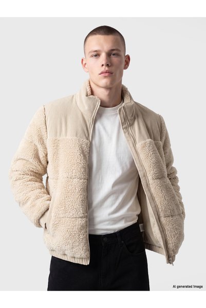 LC Waikiki XSIDE Beige Stand-Up Mock Neck Puffer Coat with Fur Accents—The NE...