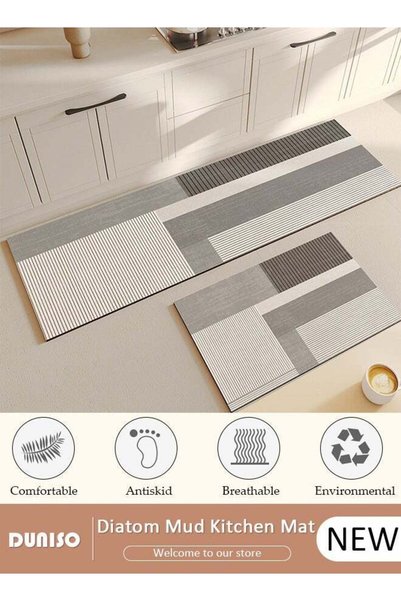 DUNISO Diatom Mud Kitchen Mat Set, Contemporary Style, Anti-Skidding Rubber G...