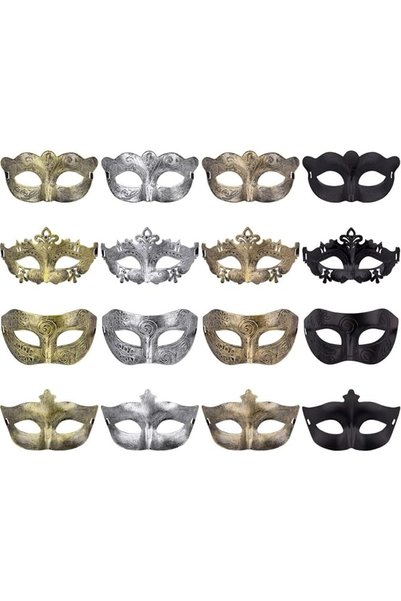 JOYZZZ Mardi Gras Masks, 16PCS Shining Gold Plated Masquerade Mask Set, Elega...