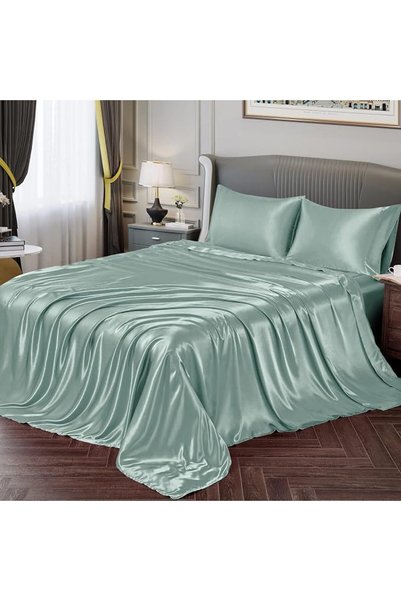 GENERAL Fontei Soft Silky Satin Full Size Bed Sheet Set, Beige Amber, 1 X Fit...