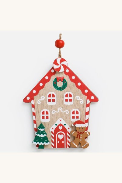 Comerivo Ornament brad Craciun casuta candy cu om de turta dulce, 10x12 cm, d...