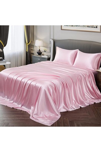 GENERAL Fontei Soft Silky Satin Full Size Bed Sheet Set, Beige Amber, 1 X Fit...