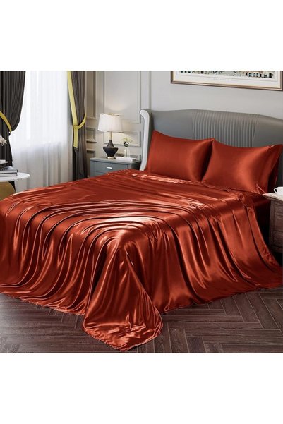 GENERAL Fontei Soft Silky Satin Full Size Bed Sheet Set, Beige Amber, 1 X Fit...