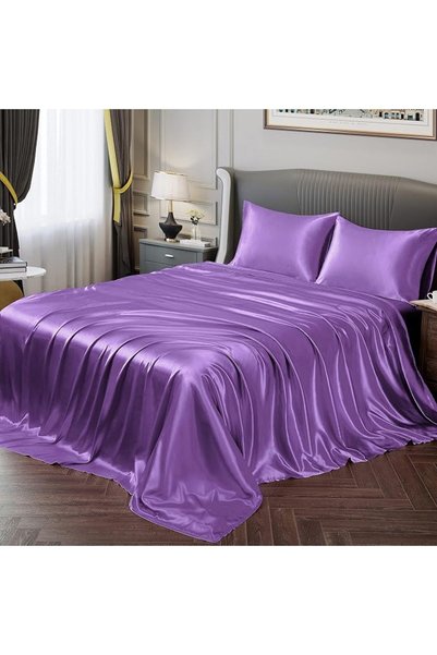 GENERAL Fontei Soft Silky Satin Full Size Bed Sheet Set, Beige Amber, 1 X Fit...