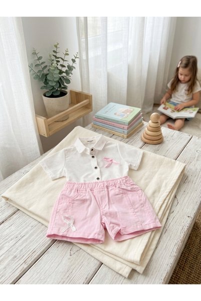 INFANT Set cămașă cu guler și pantaloni scurți - 2 culori disponibile