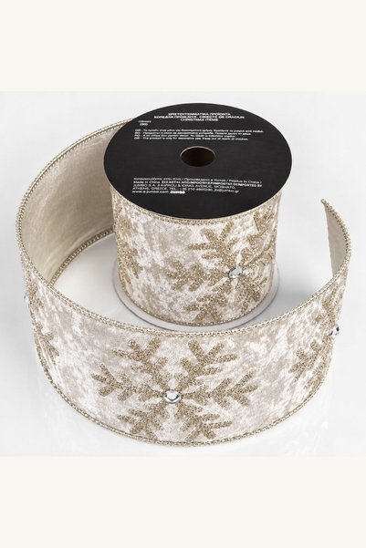 Comerivo Panglica roz catifelata cu fulgi de zapada pentru brad, 9,8 cm x 5 m